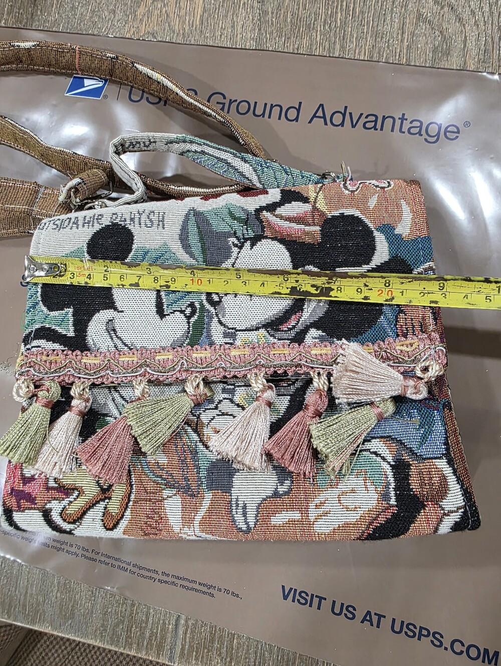Disney Tapestry Crossbody Shoulder Bag Tapestry Woven Mickey Minnie Mouse 7x8 - Picture 14 of 16